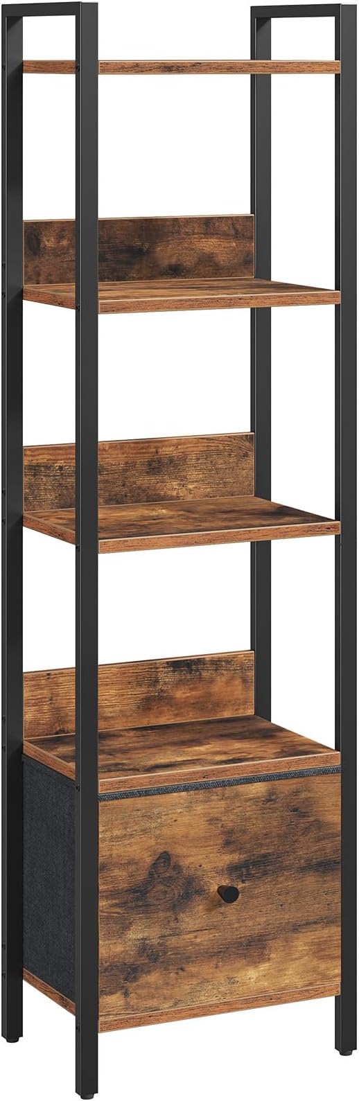 MAHANCRIS Bookshelf, 5-Tier Bookcase with Removable Drawer, Freestanding Book Shelf for Small Space, Storage Shelf Organizer, for Living Room, Bedroom, Study, Kitchen, Rustic Brown ABKHR55101