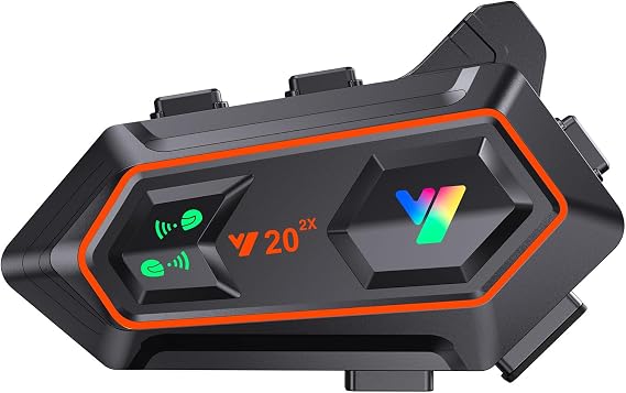 Y20-2X Motorcycle Helmet Bluetooth Headset, Flash Color RGB Lighting Effect, Bluetooth 5.3 Headphone, Smart Noise Reduction, HiFi Level Sound Quality, IPX6, Compatible with All Helmets