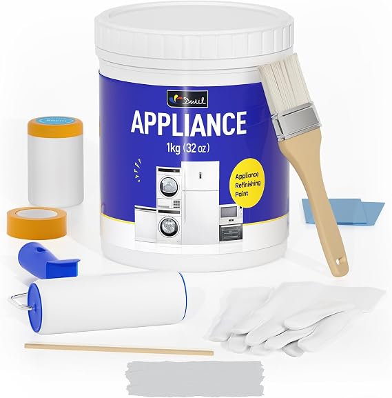DWIL Appliance Paint for Refrigerator - Water Based Refrigerator Paint, Interior, for Plastic and Metal Surface in Dishwasher, Dryer, Microwave, Oven, 32 oz, Foggy Gray (with tools)