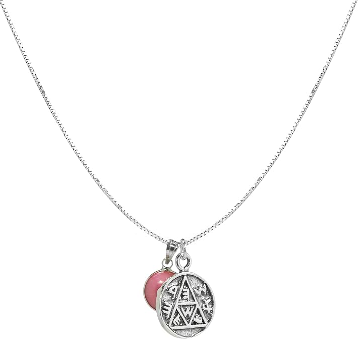 Pregnancy & Conception Charm Necklace - Silver Coin Pendant on 20 Inch Box Chain - Pink Evil Eye Protection - Jewelry Gift for Women - Spring Ring Clasp & Cotton Pouch