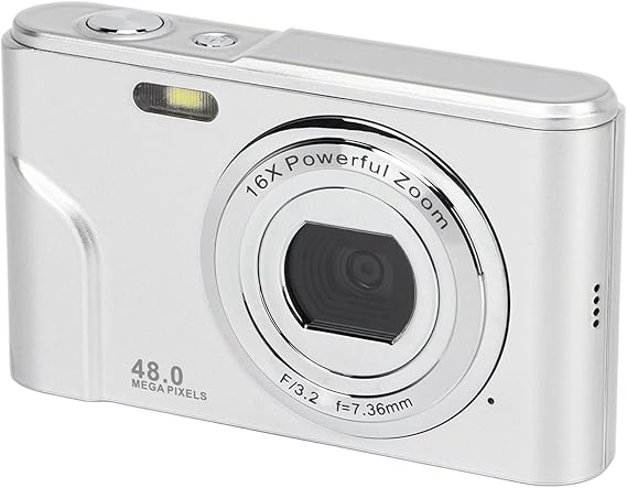 Portable Digital Camera, 48MP 16X Digital Zoom Camera, 2.4in Display Camera, Auto Focus and Light Sensitivity, Anti Shaking, Auto Beauty (Space Silver)
