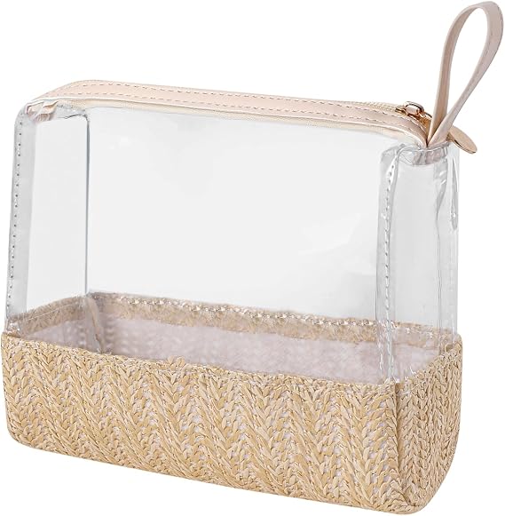 RSRSLEII Boho Small Clear PVC Waterproof Makeup Bag with Handle (02 Beige)