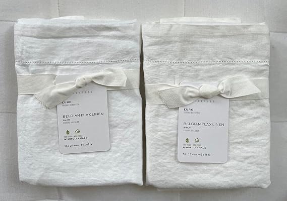 Pottery Barn Belgian Linen Flax Euro Shams ~*~Set of Two~*~White~