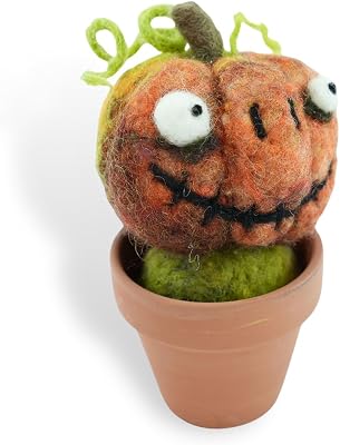 Woolbuddy Fake Plant Felted Succulent - Pumpkin, Cute Desk Decor Small Artificial Plant for Office, Coffee Table, or Living Room, Perfect for Small Spaces, Easy to Maintain and Stylish