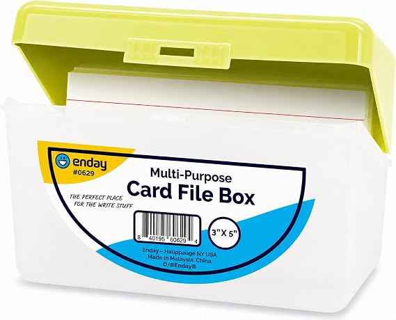 Enday Index Card Box Green 3x5 Index Card Holder, Index Card Organizer, Flash Card Holder, Holds 250 Cards.