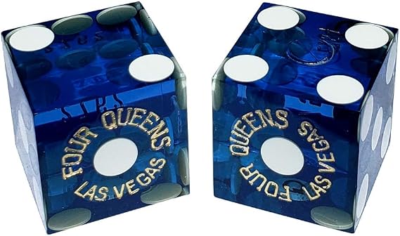 Wide Selection Authentic Las Vegas Casino Craps Dice Pairs with Matching Serial Numbers ... Plus Storage Pouch (Four Queens - Blue Polished)