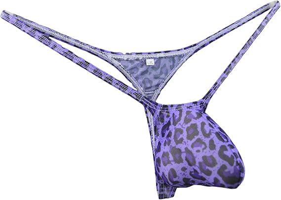 Mens G-string Bulge Pouch C-thru Sheer Thongs Leopard WSS38