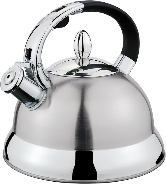 Cilio Stainless Steel Tea Kettle - 2.9 Qt, Silver - Whistling Hot Water Kettle for Stovetop & Induction - Gooseneck Spout & Stay-Cool Handle