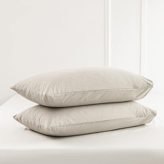 MOOMEE Pillowcase Set of 2 100% Washed Cotton Linen-Like Standard | Relaxed Linen-like Texture. Soft, Breathable & Long-lasting Comfort. Lightweight. Envelope Closure Keeps Pillow Secure
