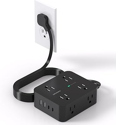 Power Strip Surge Protector, HANYCONY 5Ft Ultra Thin Flat Extension Cord with Multiple Outlets, 8 Widely Outlet Extender 4 USB Ports2 USB C, 1080J Wall Mount for College Dorm Room Essentials Black
