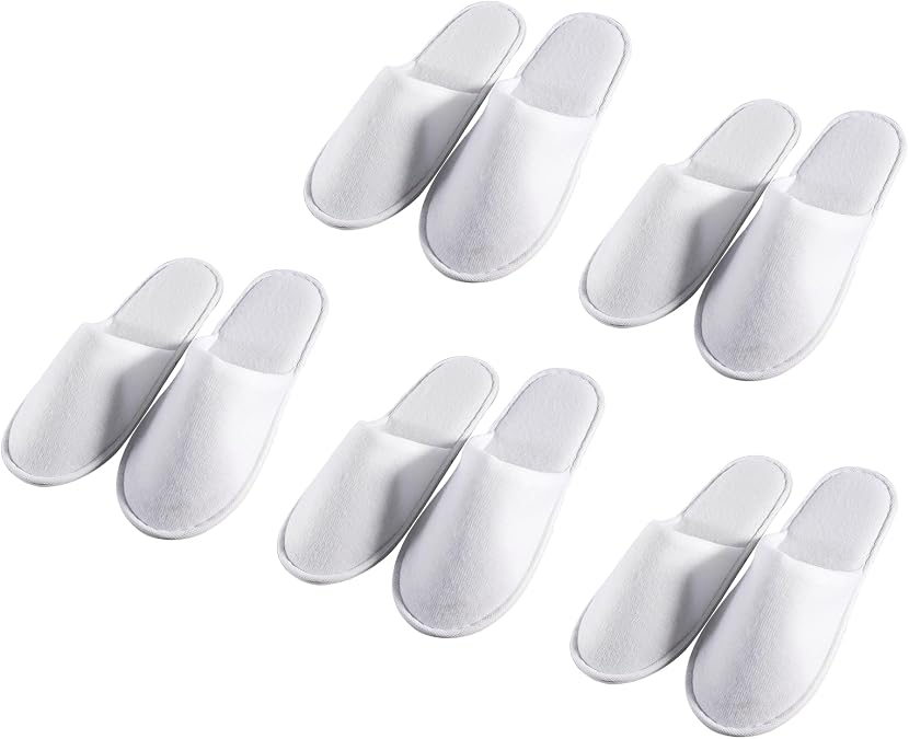 Esoes 5 Pairs of Hotel Slippers, Disposable Deluxe Closed Toe Spa Slippers, Hotel Slippers Women, White House Shoes Washable and Foldable Winter slippers for Spa, Party Guest and Travel