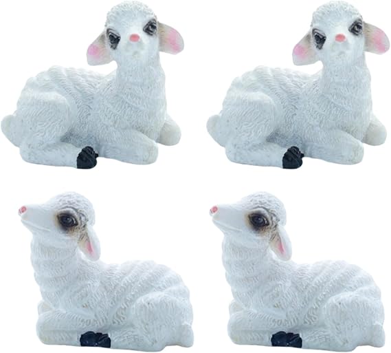 4Pcs Miniature Lamb Figurines Small Resin Sheep Figures Cake Topper
