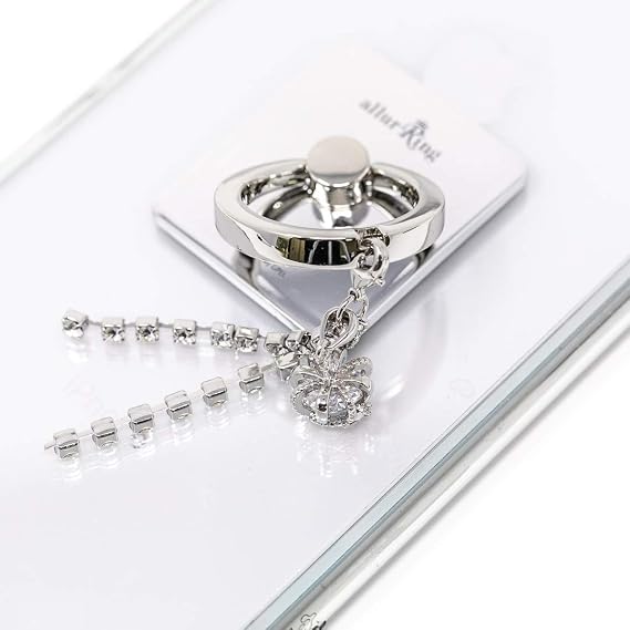 Cell Phone Ring Holder - Belita Crystal Smartphone Stand w/ 360 Rotation Finger Grip Kickstand, Crown, Silver
