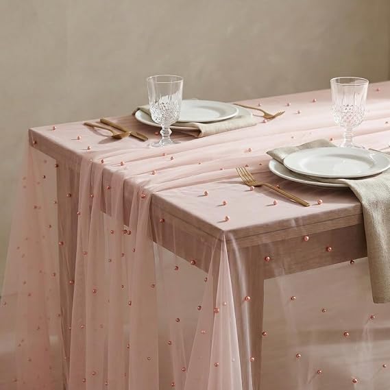 Horaldaily Pink Pearl Tablecloth, 6084 Inch, Rectangular