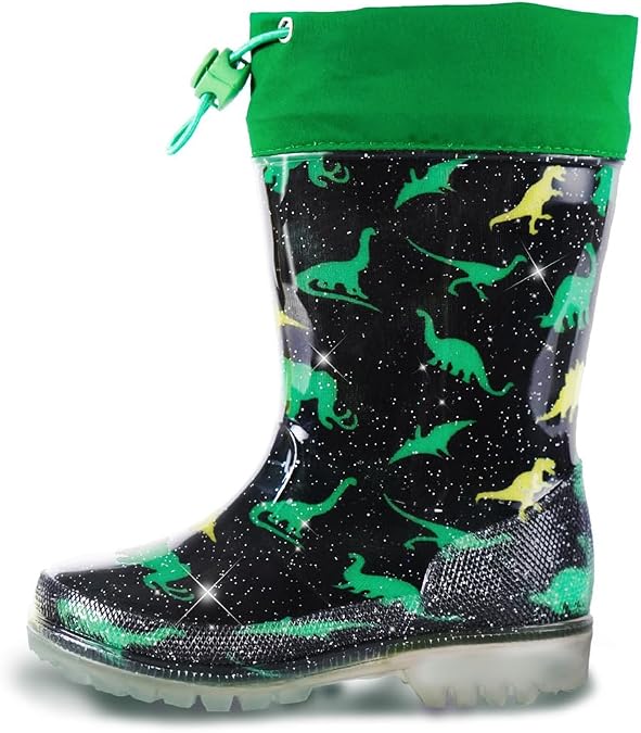 Kids Rain Boots, Waterproof Boots with Adjustable Drawstring