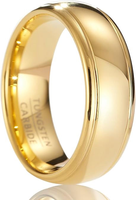 8mm Unisex Tungsten Wedding Band, Dual Polished Grooves, Comfort Fit