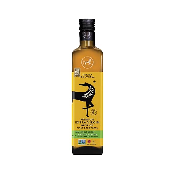 Terra Delyssa First Cold Pressed Extra Virgin Olive Oil, Single Sourced, 500 ML (17 fl. oz) Dark Glass Bottle - 1 Pack, Certified Kosher. Non-GMO, Naturally Rich in Antioxidants and Polyphenols (1)