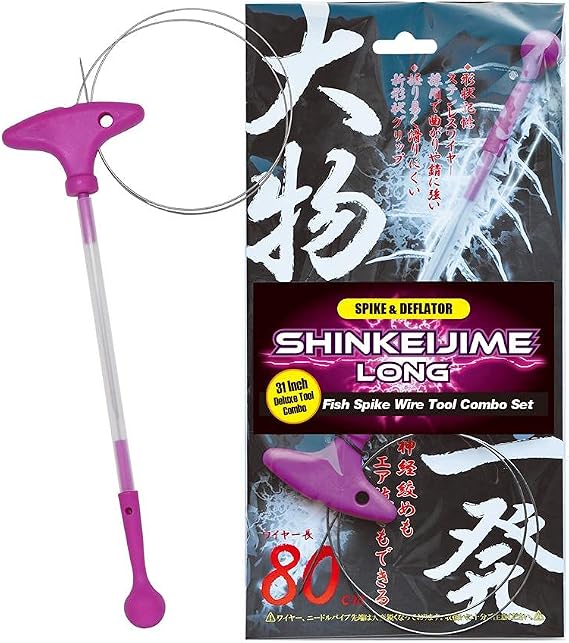 IKEJIME KIT Authentic Ike Jime Tools: Ikijime Fish Spike With Wire Stainless Steel (Imported From Japan) Magenta Iki Jime Handle Long Ikejime Kit