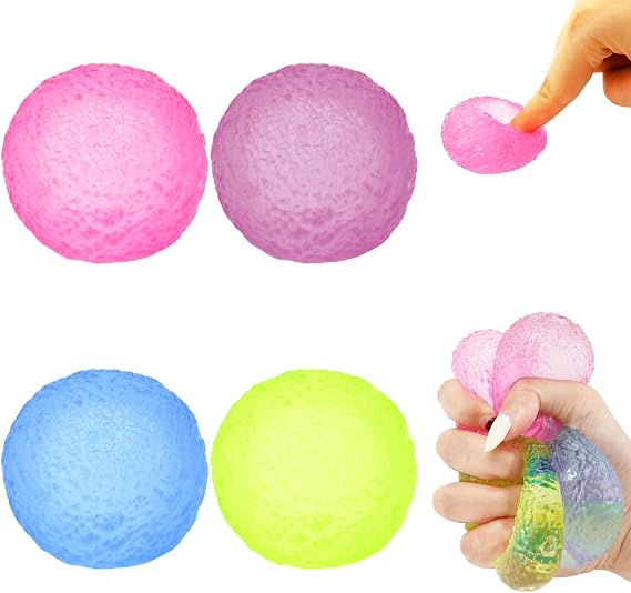 4PCS Anxiety Relief Squeezing Balls for Slow Rising Balls Sensory Fidget Squeeze Hand Exercise Stress Ball for Adults Fun Hand Grip Pressure Ball for Home Travel Textured Memory Gel Soft Fidget