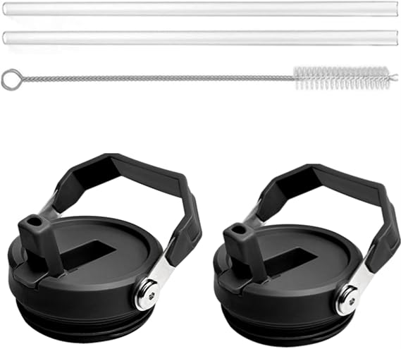 2Pack Replacement Tumbler Lid Compatible with Stanley IceFlow 20 oz(Only) Flip Straw Lid, 2Pcs Reusable Straws,1Pcs Cleaning Brush (Black)