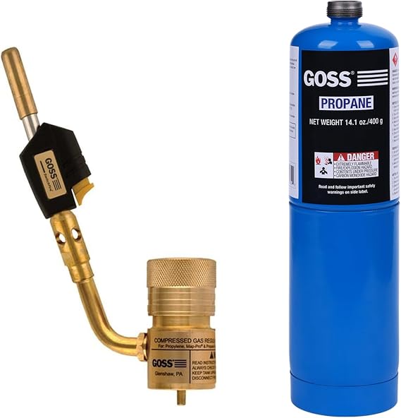 GOSS Propane Torch Kit include 14.1oz Propane Bottle GHT-100L Turbo Torch Idel for Propane Protylene Mapp Gas