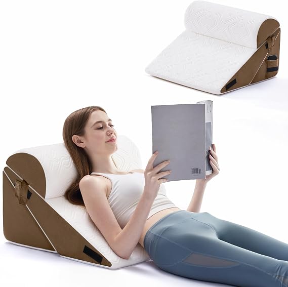Negwoo 3PCS Wedge Pillow Set for After Surgery,Bed Wedge Pillow, Brown | Memory Foam Orthopedic Back Pillow for Pain Relief, Acid Reflux, Post Surgery Adjustable Sitting Up for Bed Sleeping