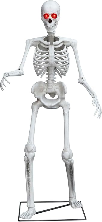 Fun Costumes 5FT Animated Skeleton Prop for Halloween - Movable Arms, LED Eyes, Eerie Sound Effects - Spooky Home Decor