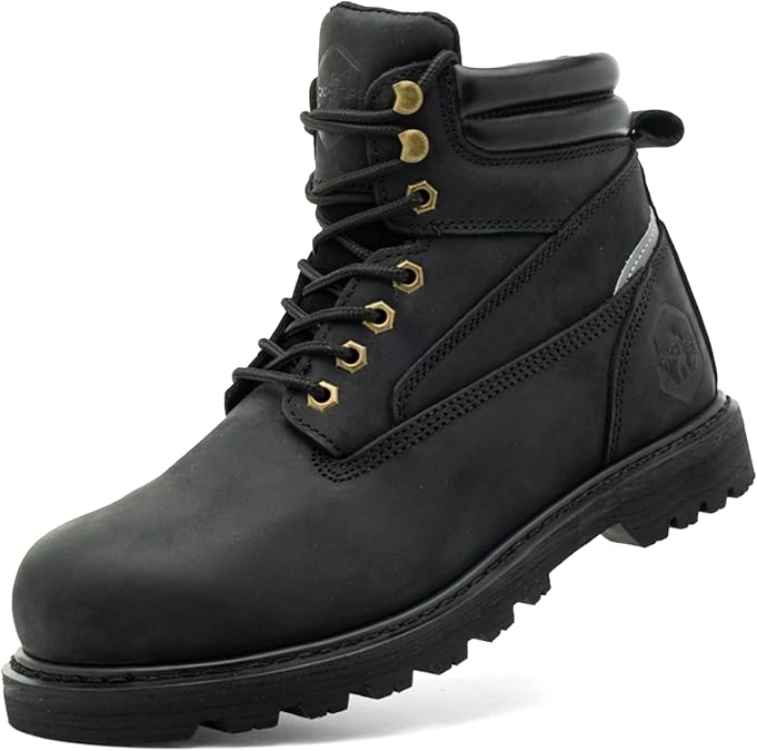 Steel Toe Work Boots for Men 6 Inch Waterproof Non Slip Rubber Comfort Leather Safety Durable Industrial Construction Boots
