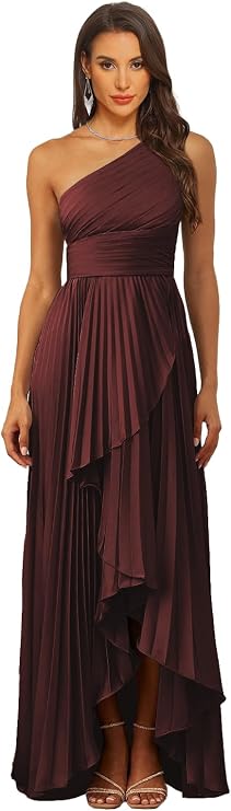 One Shoulder Satin Bridesmaid Dress for Women Ruched Long Evening Dresses