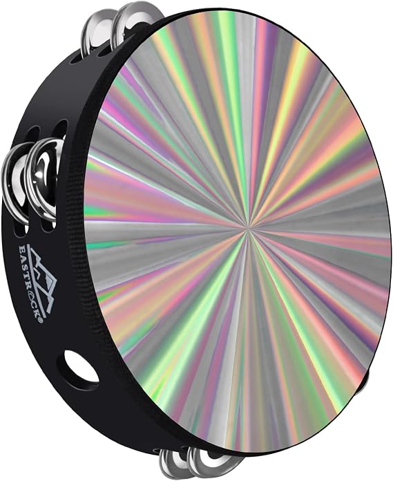 EASTROCK Radiant Tambourine Hand Held Drum 8 Inch Double Row Jingles Reflective Tambourine Musical Instrument for Kids Adults Church KTV Party