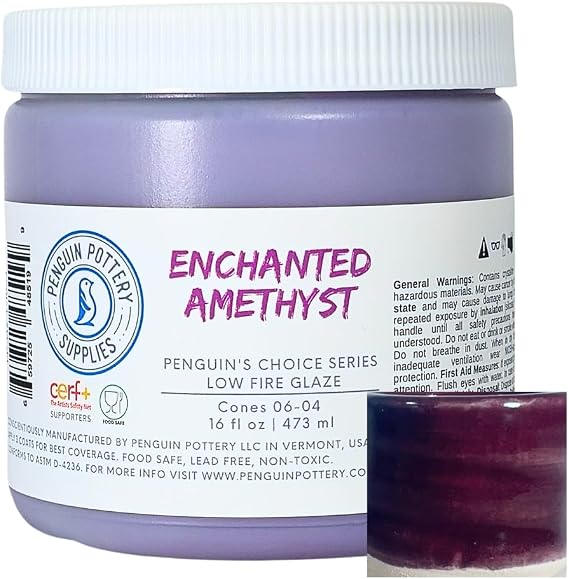 Penguin Pottery - Penguin's Choice Series - Enchanted Amethyst - Low Fire Glaze Cone 06-04 for Low Fire Clay - Ceramic Glaze Pottery (1 Pint | 16 oz | 473 ml)
