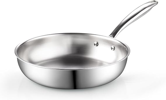 Cook N Home Classic Tri-Ply Clad 8 Inch Stainless Steel Skillet, Saute Frying Pan, Induction, Compatible with All Cooktops, Dishwasher & Oven Safe