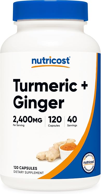 Nutricost Turmeric + Ginger Capsules with Bioperine, 2400mg Per Serving, 120 Capsules - GMO-Free, Gluten-Free, 40 Servings