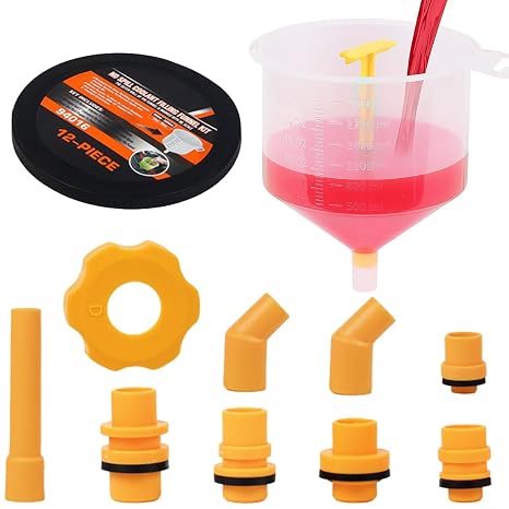 12 PCS No-Spill Coolant Funnel Kit Universal Radiator Filling Tool Set with Adapters for Most Vehicles Automotive Antifreeze Filling Kit Easy Coolant Refilling & Air Bleeding System