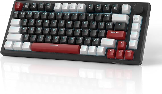 MageGee 75% Mechanical Gaming Keyboard, Compact Blue Backlit Wired Keyboards with Yellow Switches, EVA Foam, Knob Control, STAR75 Portable NKRO PC Keyboard-White & Black
