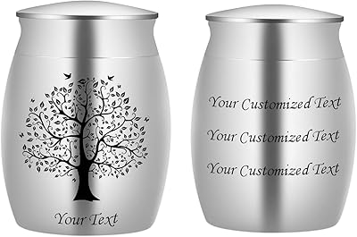 Bivei Personalized Mini Urn for Human Ashes with Life Tree Custom TextMessageDate Memorial Cremation Funeral Decorative Extra Small Ashes Holder Keepsake Gift1.6 inch-Silver