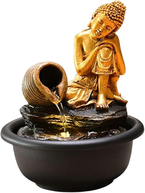 Gralara Small Tabletop Fountain Water Feature Feng Shui Ornaments for Living Room Office Home, Sleeping Buddha