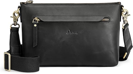 S-ZONE Leather Crossbody Bags for Women Medium Trendy with Wide Strap