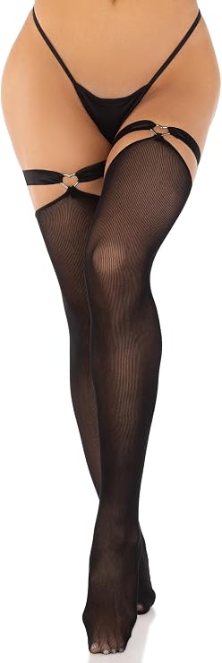 Leg Avenue Women's Nylon Opaque Thigh Highs with Heart Garter Top Black One Size