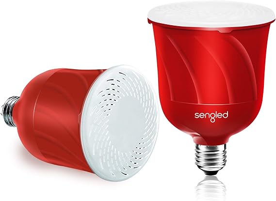 Sengled Pulse LED Smart Bulb with JBL Bluetooth Speaker, App Controlled Up to 8 BR30 LED Light Bulbs with Starter Kit, E26 Base, Compatible with Amazon Alexa, Candy Apple Red, 2 Pack