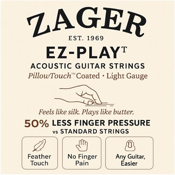 Zager Easy Play Acoustic Guitar Strings Fits Martin, Taylor, Yamaha, Fender & Gibson Guitars Easy on Fingers, Anti-Rust, Warm Rich Tone