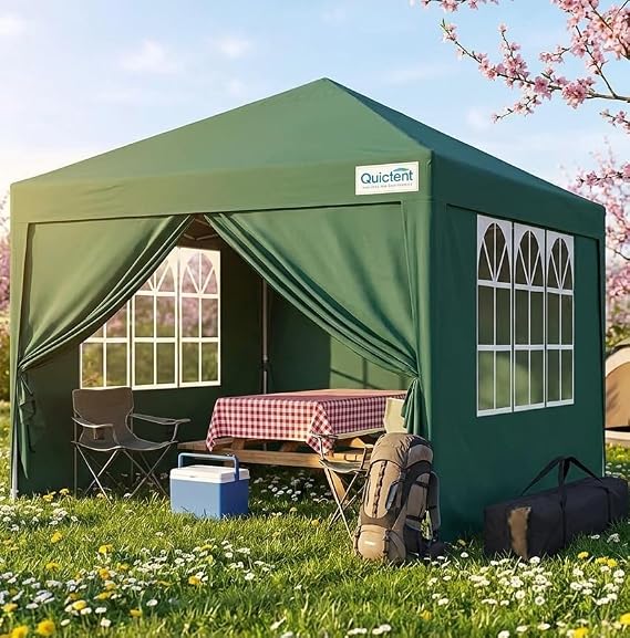 Quictent 3x3m Pop Up Gazebo with Church Window Sides Event Shelter, Green