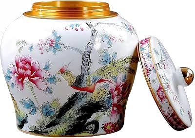 WF Ceramic Ginger Jar, Chinese Flower Decorative Bud Jars, for Home Bedroom Shelf Tabletop Decor Kitchen countertop storage 30 oz