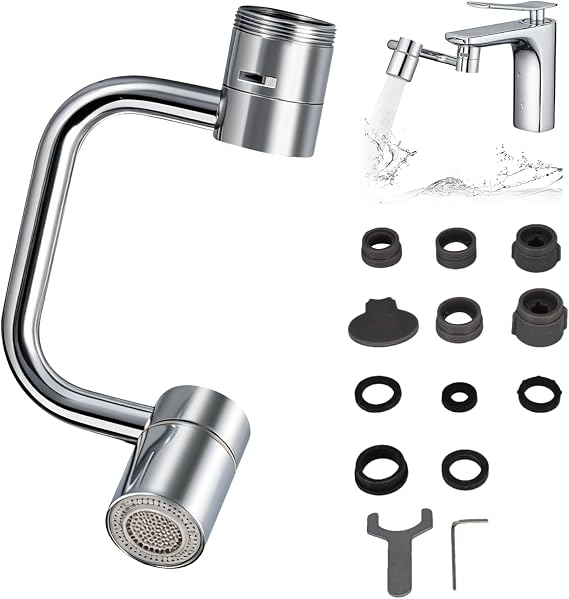 1440 Rotatable Faucet Aerator Extension, 2026 New 2 Modes Universal Sink Faucet for Splash Reduction, 1080 Rotating Multifunctional Faucet Extender for Bathroom Sink Kitchen