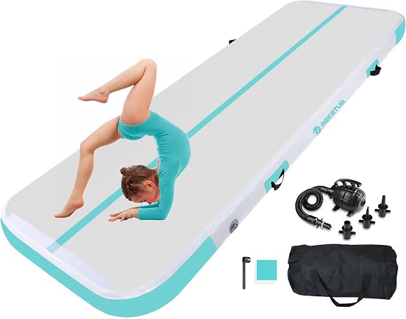 Air Tumble Track Gymnastic Mat Inflatable 6.6ft 10ft 13ft 16ft 4/8 Inch Thickness Gym Tumbling Floor Mats with Air Pump for Home Use/Cheerleading/Yoga/Dance/Water Fun