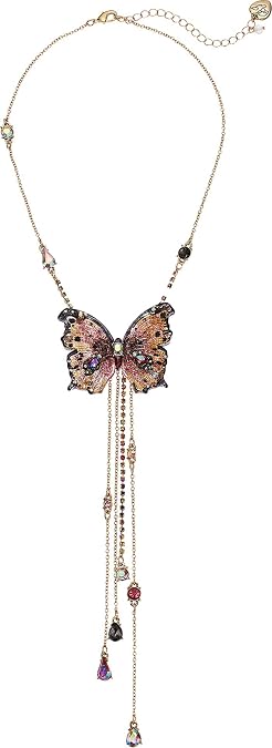 Betsey Johnson Pink and Gold Tone Butterfly Linear Necklace Pink One Size
