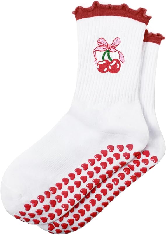 Pilates Socks with Grips Non-Slip Yoga Socks for Women, Cute Pilates Grip Sock with Ruffle, Sock for Barre/Fitness