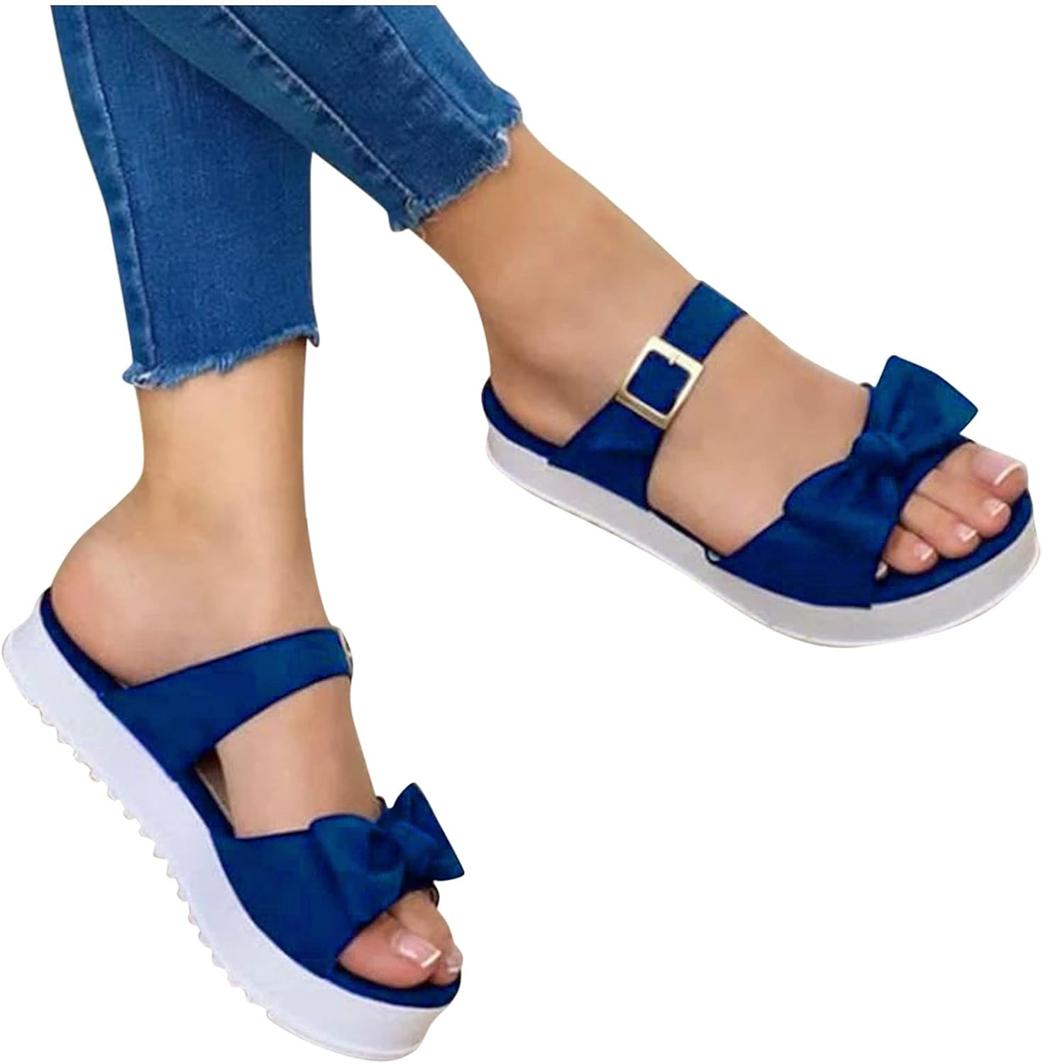 Platform Sandals Women Flat, Peep Toe Slide Summer Sandals Shoes for Women Flat Espadrille Dressy Slip On Sandals