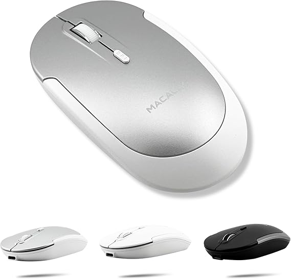 Macally Wireless Bluetooth Mouse for Mac, MacBook Pro/Air, iPad, and PC - Comfortable and Quiet Compatible Wireless Apple Mouse - Rechargeable Battery - Silver