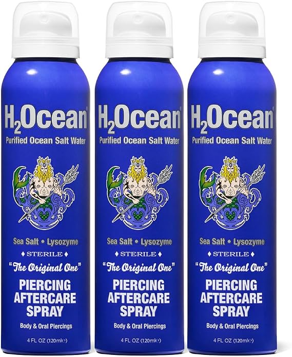 H2Ocean Piercing Aftercare Spray and Keloid Bump Removal Sea Salt Spray for Body and Facial Piercings Ear, Nose,Navel,Oral & Body Piercing Cleaner, Aftercare Solution for New Piercings4oz,Pack of 3